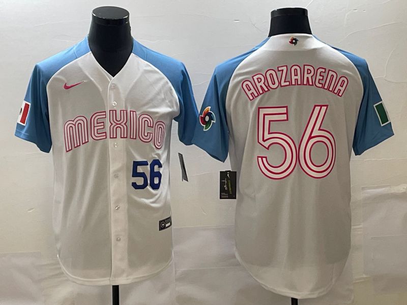 Men 2023 World Cub Mexico #56 Arozarena White blue Nike MLB Jersey20